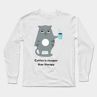 Funny Cat Drinking Coffee Long Sleeve T-Shirt